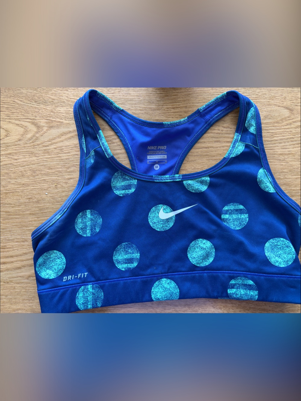 Nike Blue Sports Bra Top with Teal Polka Dots medium